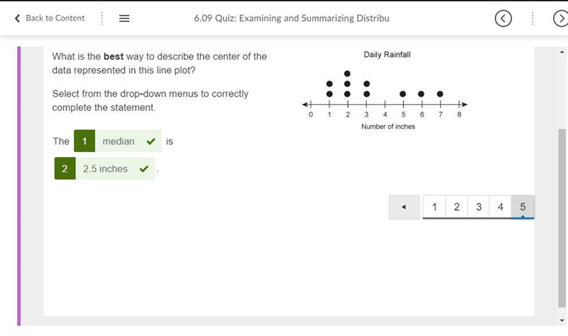 What is the best way to describe the center of the data represented in this line plot-example-1