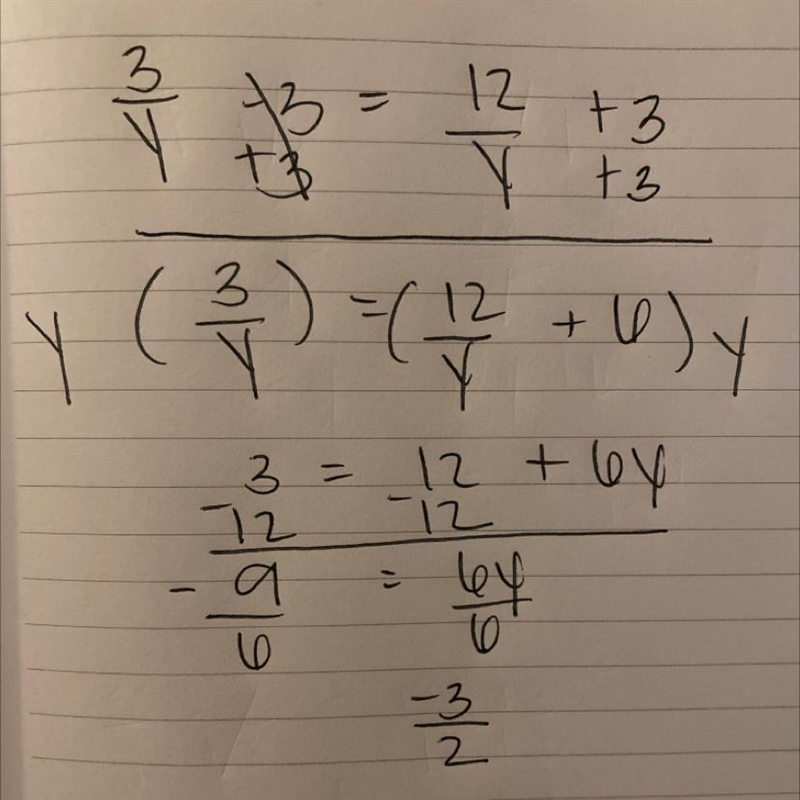 3/y-3 = 12/y+3 Find the value of "y" please help me...-example-1