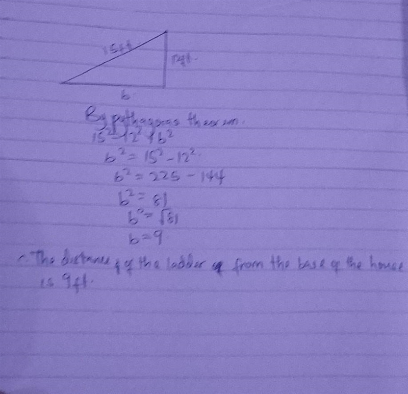 How far from the base of the house do you need to place a 15-foot ladder so that it-example-1