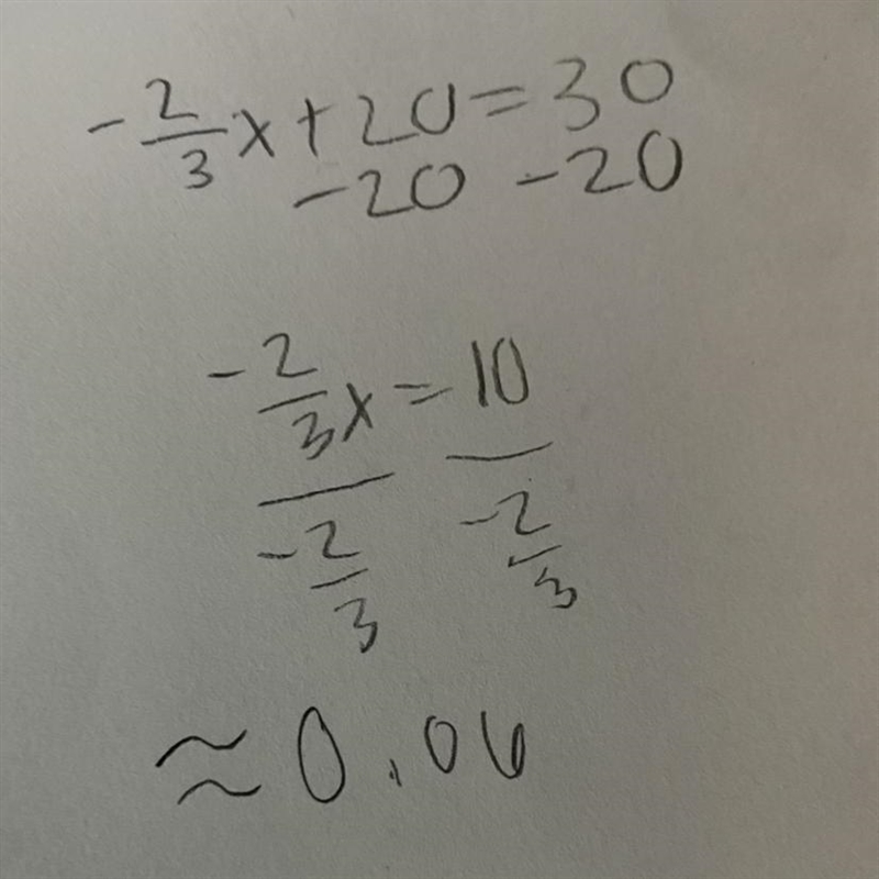 Please answer the following two-step equation and show all work -2/3x + 20 = 30-example-1