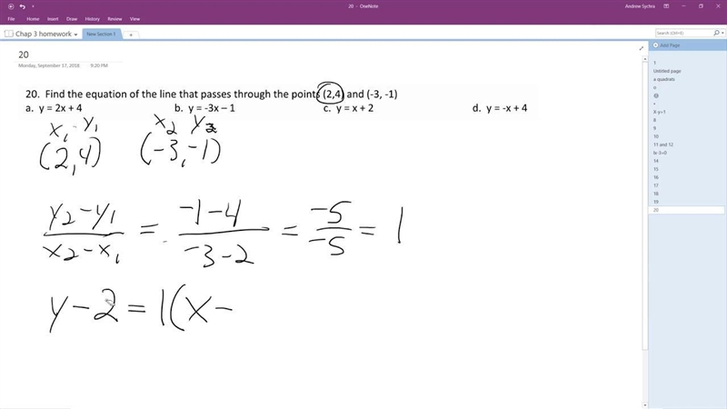 What is an equation of the line that passes through the points (1, 4) and (3,0)?-example-1