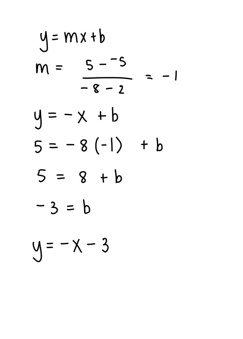 What is an equation of the line that passes through the points (2,-5) and (-8,5)-example-1