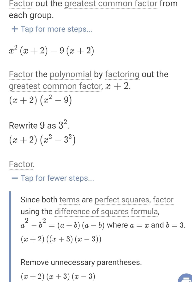 Factor completely Solve: x^(3) + 2x^(2) - 9x - 18 please do: step-by-step-explanation-example-1