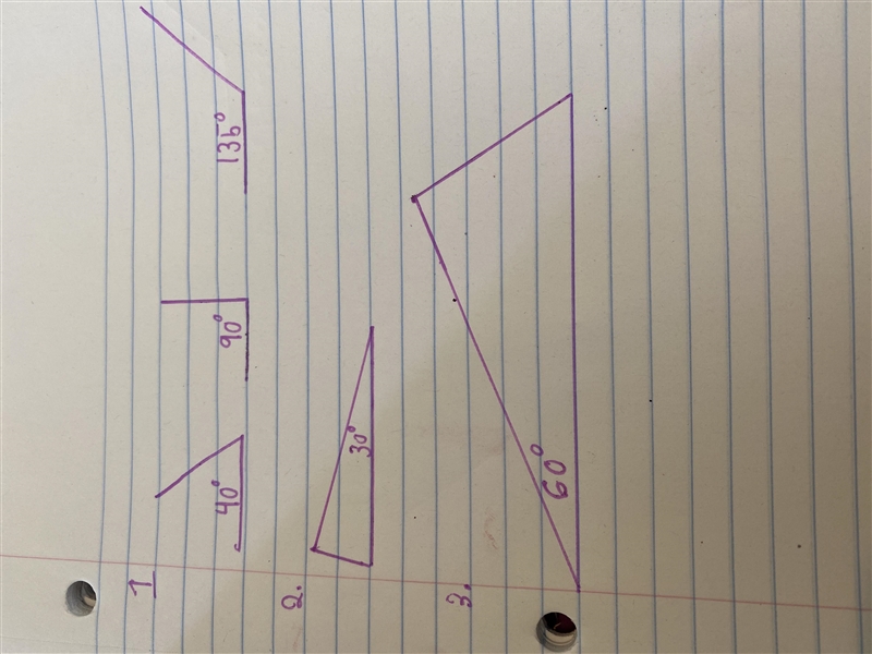 PLEASE HELP DUE IN 30 MINUTES 1. Using a protractor and a ruler, draw and classify-example-1