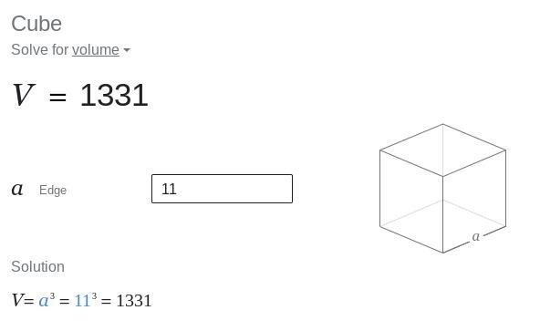 What is the volume of a cube with a length of 11 meters? A. 33 m³ B. 121 m³ C. 1,221 m-example-1