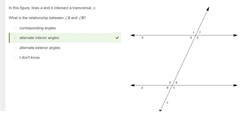 In this figure, lines a and b intersect a transversal, c. What is the relationship-example-1