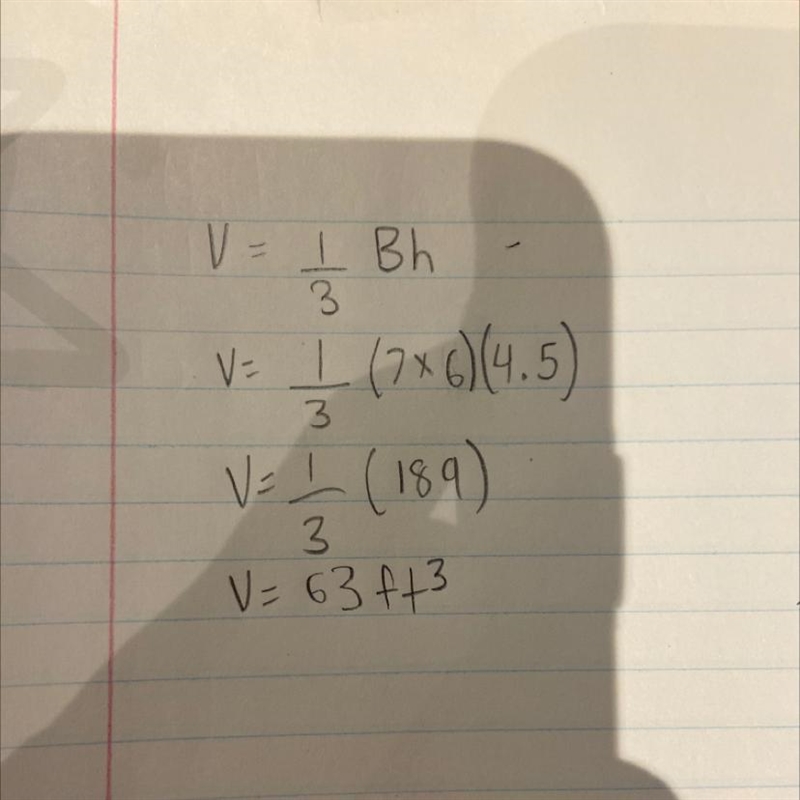 Find the volume of a rectangular pyramid with a length of 7 feet, a width of 6 feet-example-1