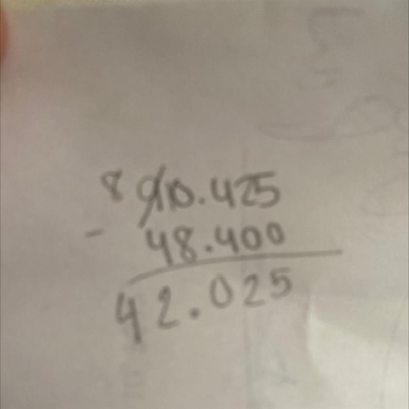 (SHOW UR WORK) What is the result of 90.425 subtracted from 48.4? 20 points-example-1