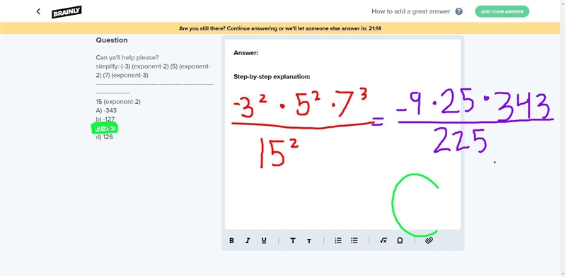 Can ya'll help please? simplify:-(-3) (exponent-2) (5) (exponent-2) (7) (exponent-example-1