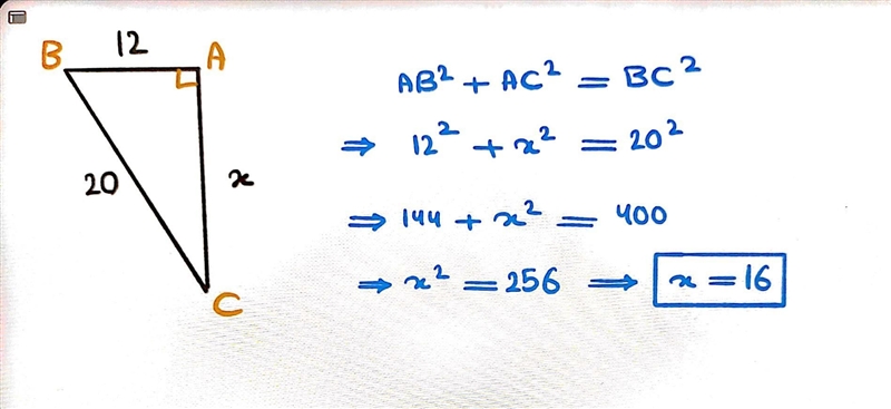 Find x, the missing side length in the right triangle.-example-1