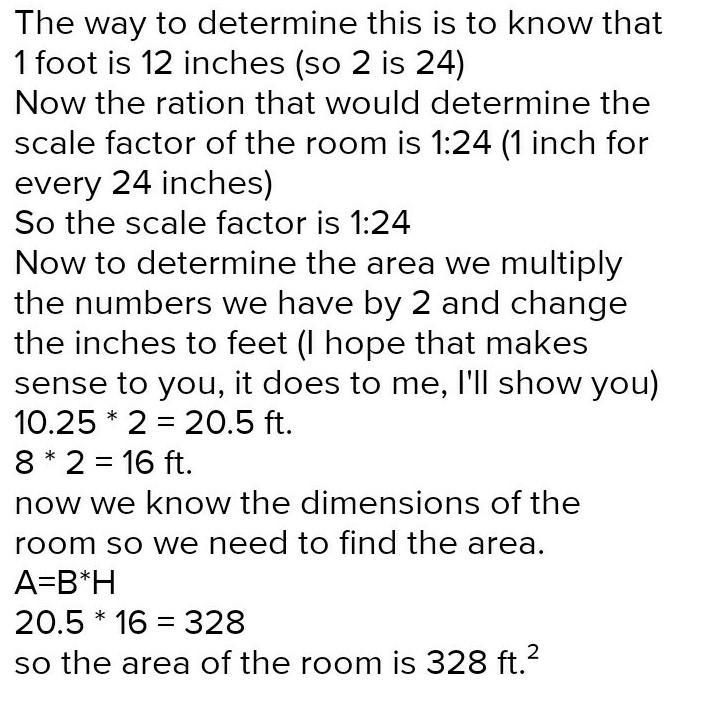 Julie is constructing a scale model of her room. The rectangular room is 10.25 inches-example-1