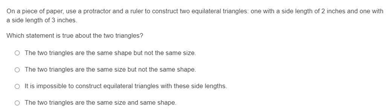 On a piece of paper, use a protractor and a ruler to construct two equilateral triangles-example-1