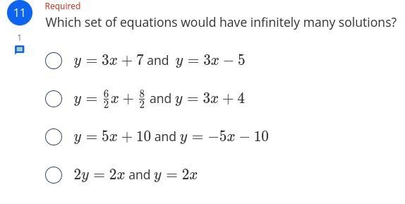 Which set of equations would have infinite solutions?-example-1