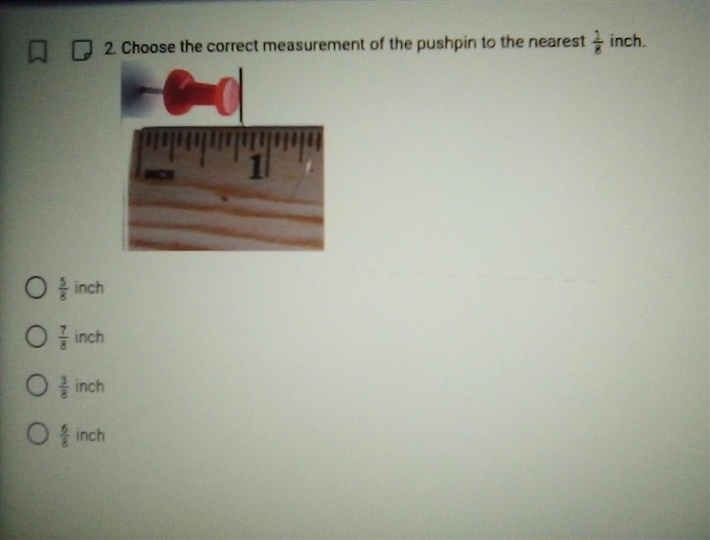 Choose the correct measurement of the pushpin to the nearest 1/8 inch​-example-1