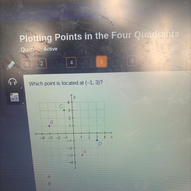 Which point is located at (-1, 3)? 4 3 N B 1 -4 1 2 3 4 X -3 -2 -1 -1 D -2 4 -3 -4-example-1