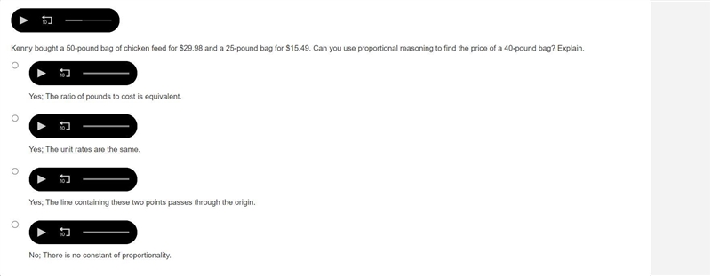 Kenny bought a 50-pound bag of chicken feed for $29.98 and a 25-pound bag for $15.49. Can-example-1