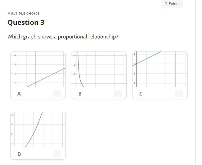 Which graph shows a proportional relationship?-example-1