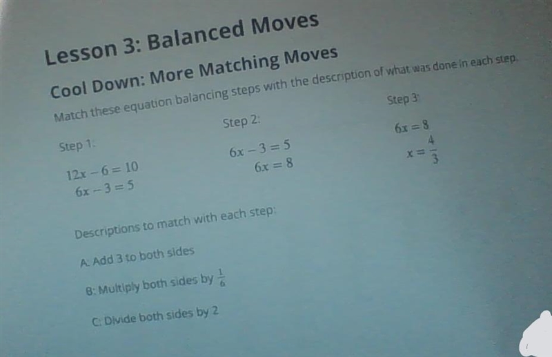 Match these equation balancing steps with the description of what was done in each-example-1