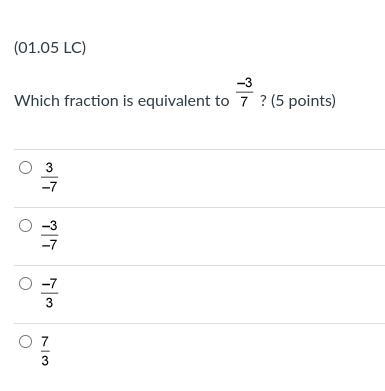 Which fraction is equivalent to -3/7?-example-1