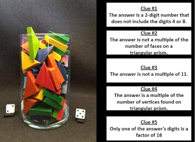 How many triangular prisms are in the vase? Follow the clues to find out.-example-1