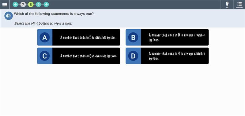 Which of the following statements is always true? Select the Hint button to view a-example-1