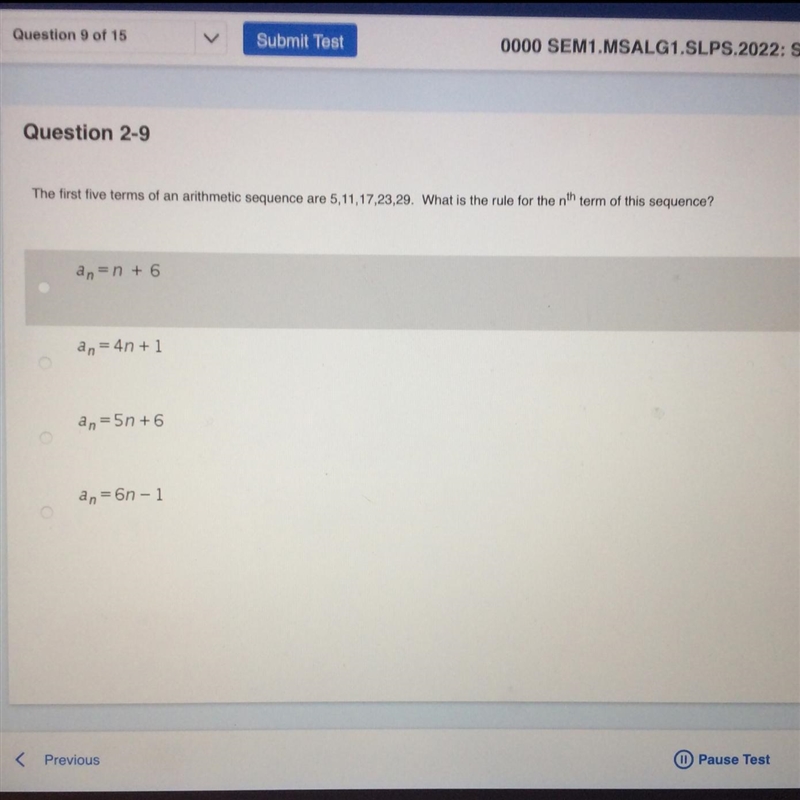 The first five terms of an arithmetic sequence are 5, 11, 17, 23, 29. What is the-example-1