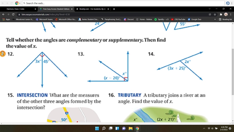 Tell whether the angles are complementary or supplementary. Then find x. 13 and 14 TYSM-example-1