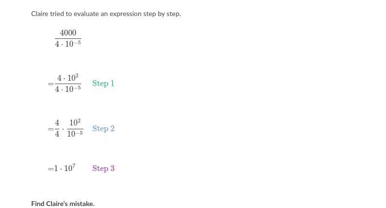 Claire tried to evaluate an expression step by step. Find Claires mistake THIS IS-example-1