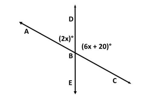 Calculate m∠ABC and m∠CBD, what is the value of x? Enter your answer in the box.-example-1