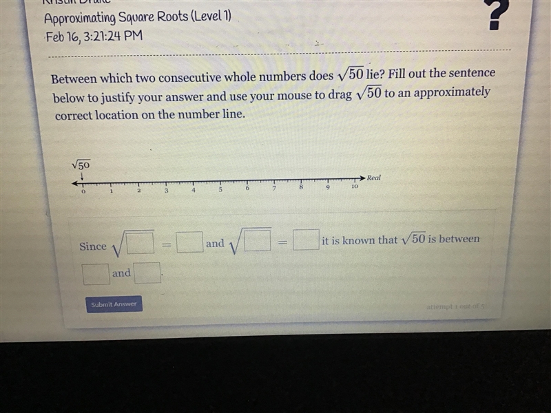 HELP. EH PLEASE :’) Between which two consecutive whole numbers does √50 lie? Fill-example-1