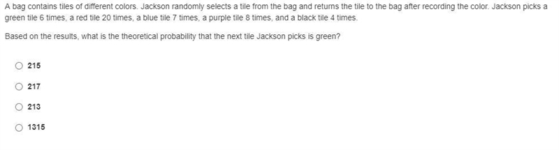 A bag contains tiles of different colors. Jackson randomly selects a tile from the-example-1