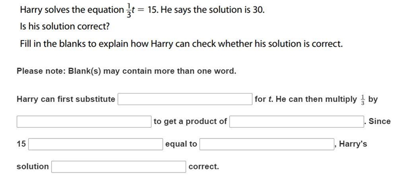 Fill in the blanks to explain how Harry can check whether his solution is correct-example-1