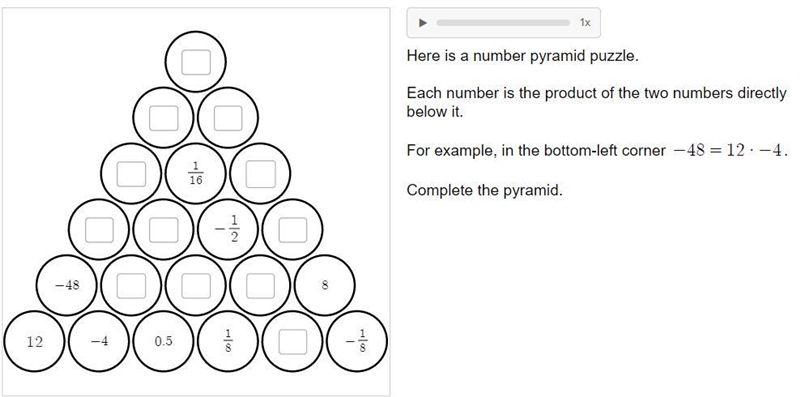 Help Each number is the product of the two numbers directly below it.-example-1