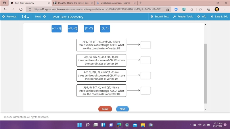 Drag the tiles to the correct boxes to complete the pairs. Find the missing the coordinates-example-1