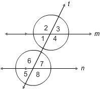 (25 POINTS) Parallel lines m and n are cut by a transversal t. Which two angles are-example-1