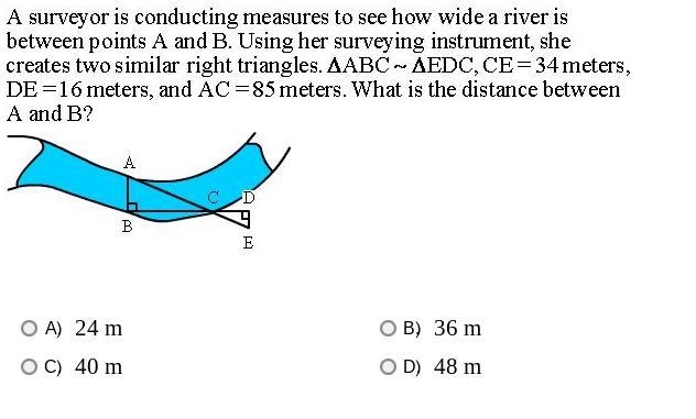 A surveyor is conducting measures to see how wide a river is between points A and-example-1