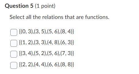 Select all the relations that are functions.-example-1