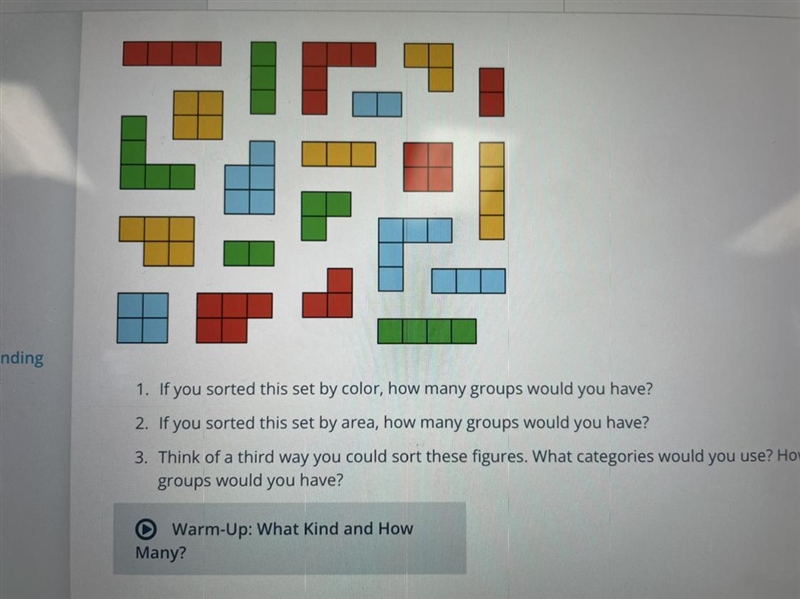 Anding 1. If you sorted this set by color, how many groups would you have? 2. If you-example-1