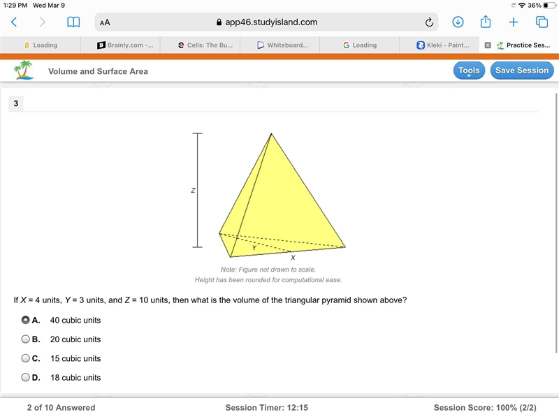 If X = 4 units, Y = 3 units, and Z = 10 units, then what is the volume of the triangular-example-1