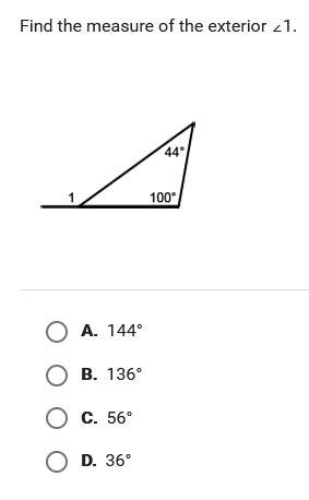 Find the measure of the exterior ∠1.-example-1