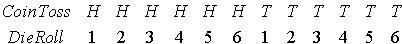 You flip a coin and roll a dice. The resultant outcome table where H means heads, T-example-1