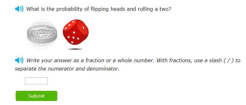 What is the probability of flipping heads and rolling a two?-example-1