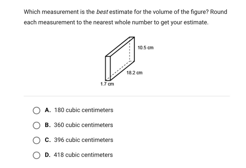 Which measurement is the best estimate for the volume of the figure? Round each measurement-example-1