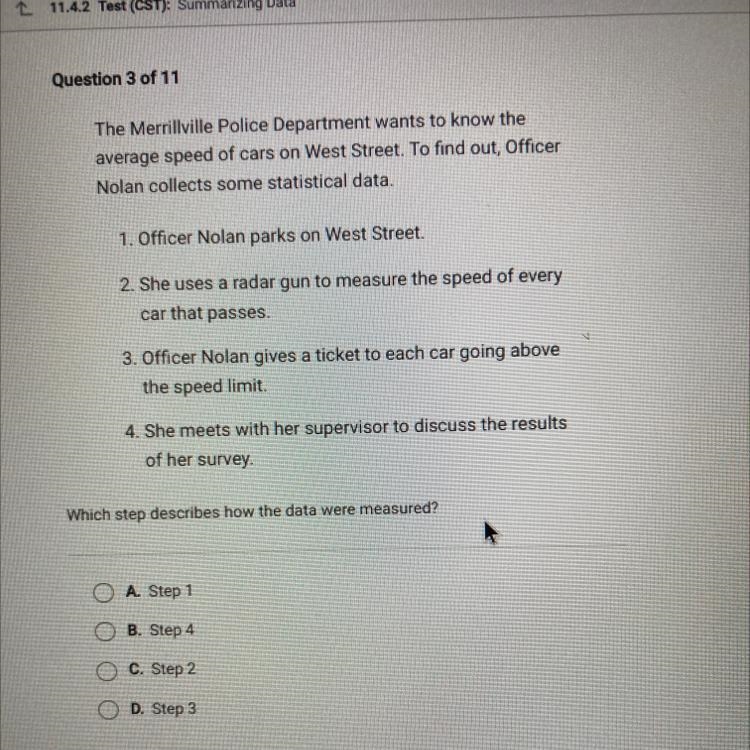 The Merrillville Police Department wants to know the average speed of cars on West-example-1