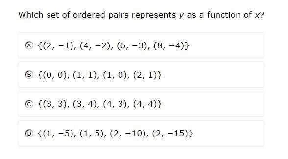 Which set of ordered pairs represents y as a function of x-example-1