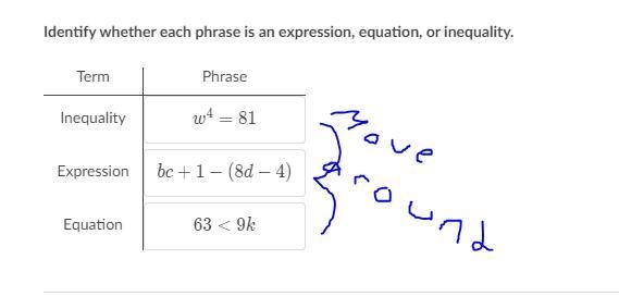 Identify whether each phrase is an expression, equation, or inequality.-example-1