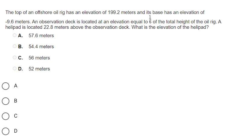 The top of an offshore oil rig of 199.2 meters and it's base have an elevation of-example-1