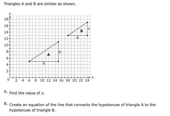 Need help on b b : create an equation of the line the connects the hypotenuse of triangle-example-1