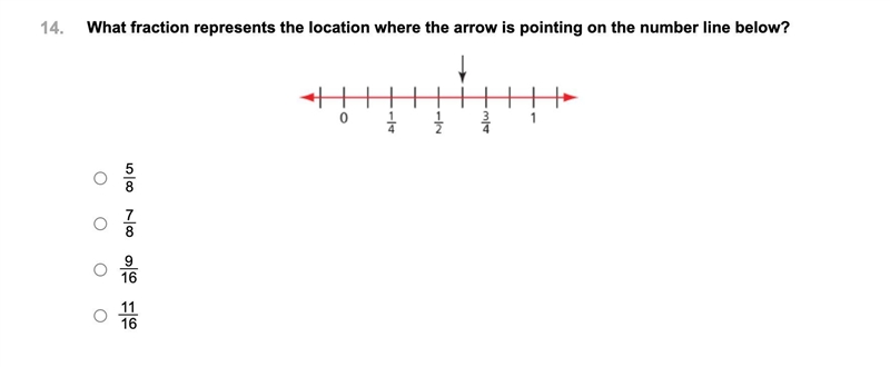 I NEED THIS DONE SUPER FAST! What fraction represents the location where the arrow-example-1