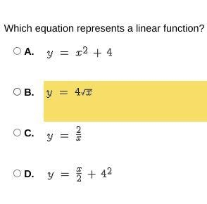 Which equation represents a linear function?-example-1